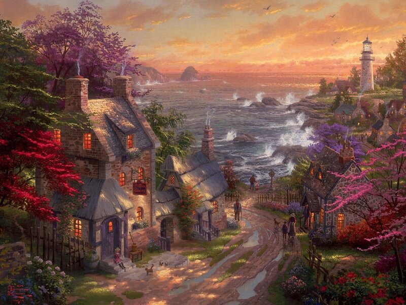 Coastal Village at Sunset — Orange, Serene