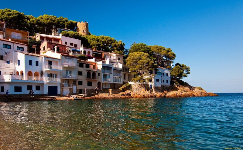 Coastal Village Buildings — Blue, Serene