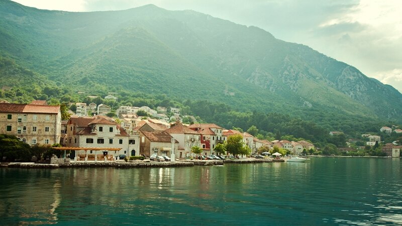 Coastal Village by Mountains