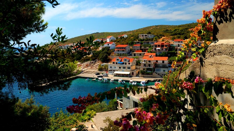 Coastal Village Harbor — Blue, Serene, Afternoon, Photograph