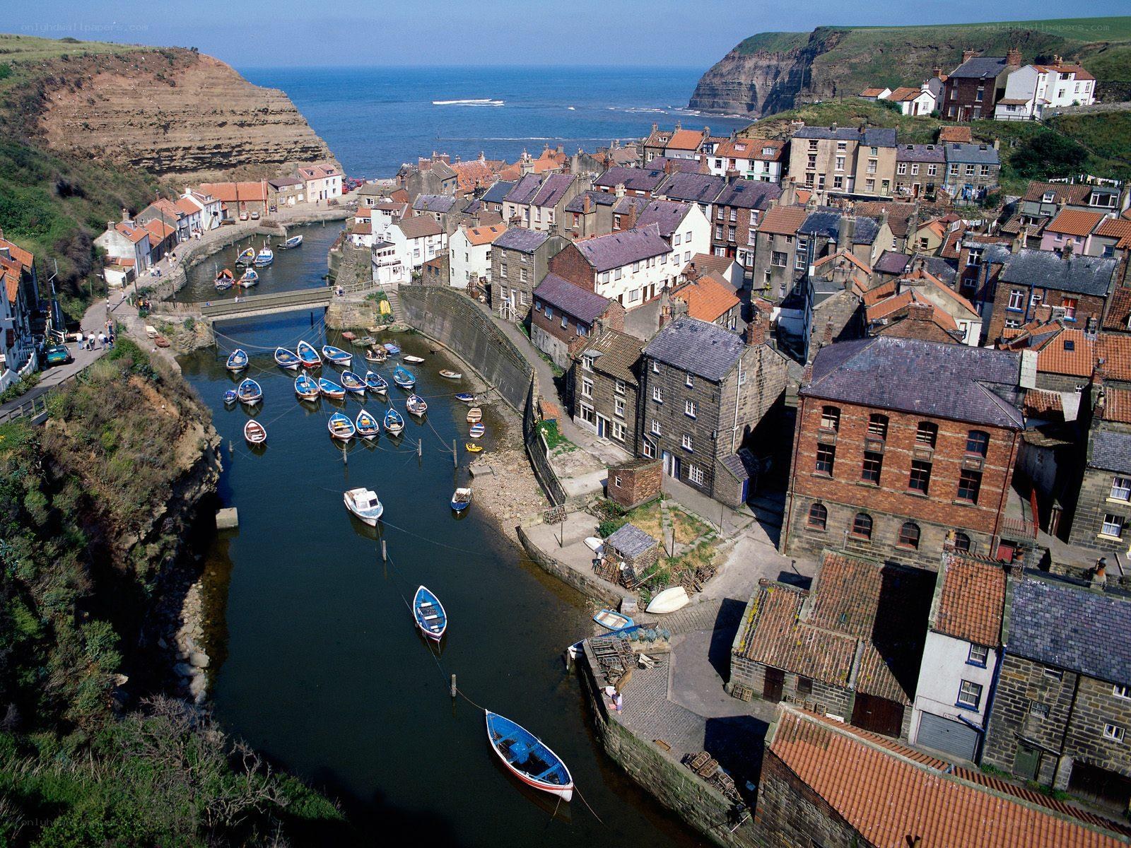 Coastal village harbor view