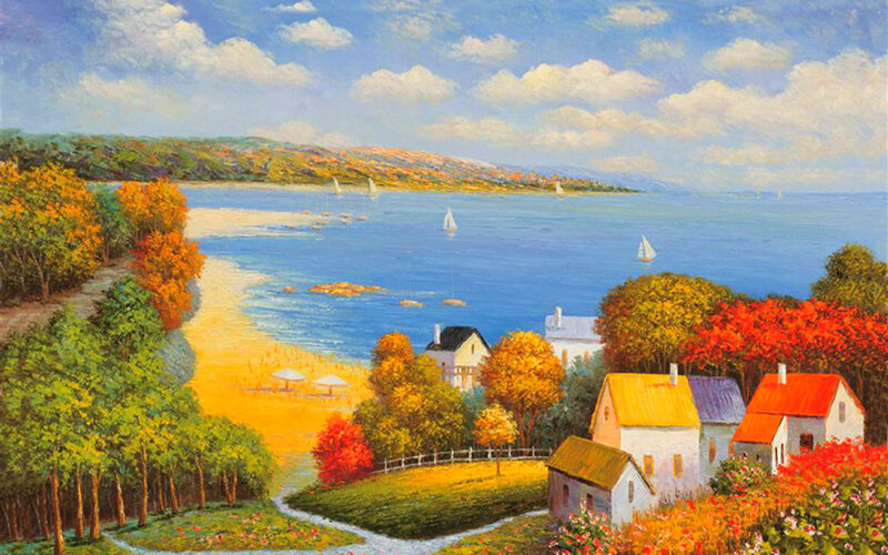 Coastal Village in Autumn