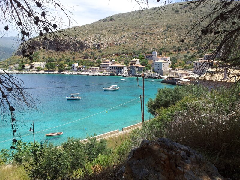 Coastal Village in Bay — Blue, Serene, Afternoon