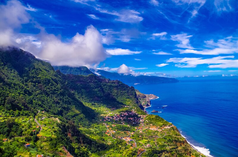 Coastal village on a lush mountain slope