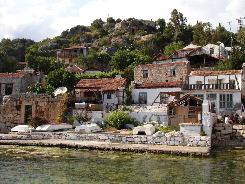 Coastal village on a rocky hillside