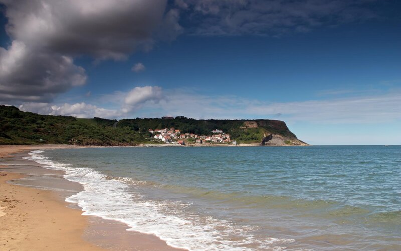 Coastal Village on Cliff — Blue