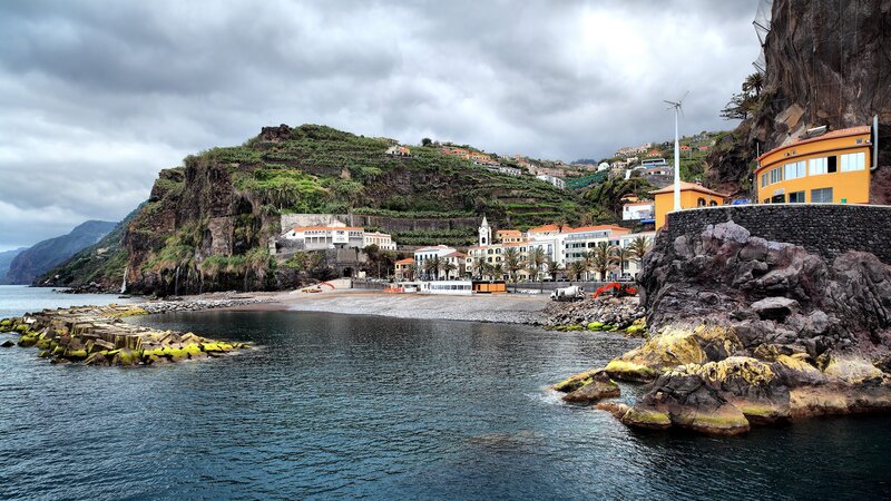 Coastal Village on Cliff — Gray