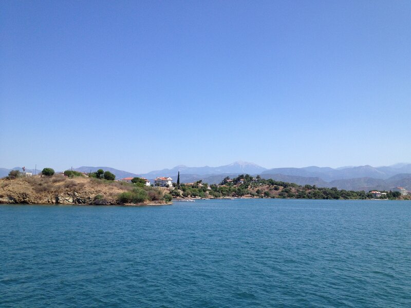 Coastal Village on Hill — Blue