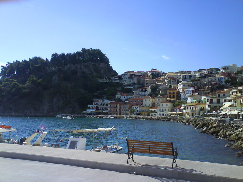 Coastal Village on Hillside — Blue