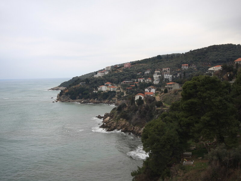 Coastal Village on Hillside — Green, Calm