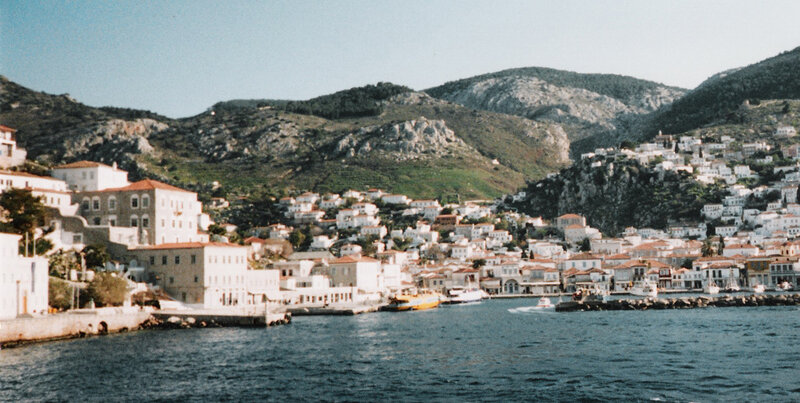 Coastal Village on Hillside — White, Serene