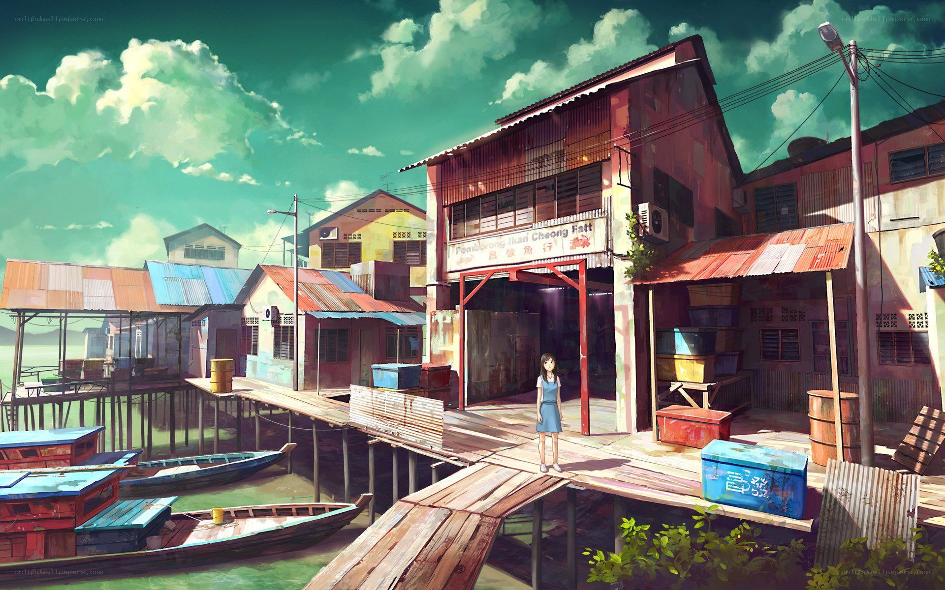 coastal village scene