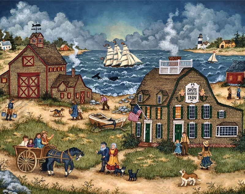 Coastal Village Scene — Blue, Dramatic