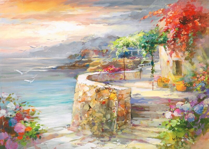 Coastal Village Scene — Orange