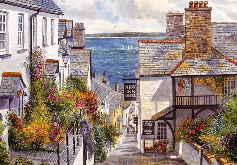 Coastal Village Street — Blue, Serene