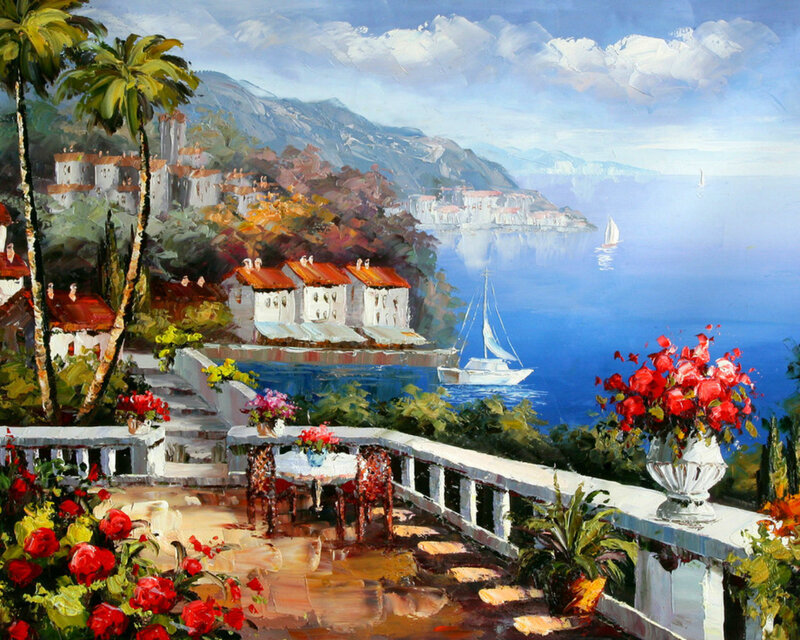 Coastal Village View — Blue, Serene, Afternoon