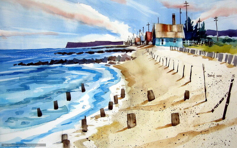 Coastal village watercolor