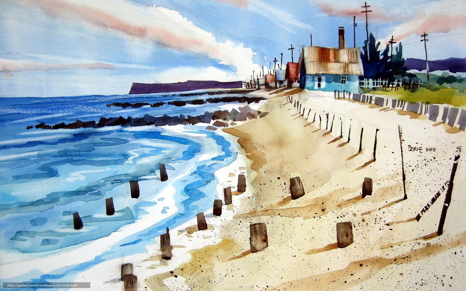 Coastal village watercolor