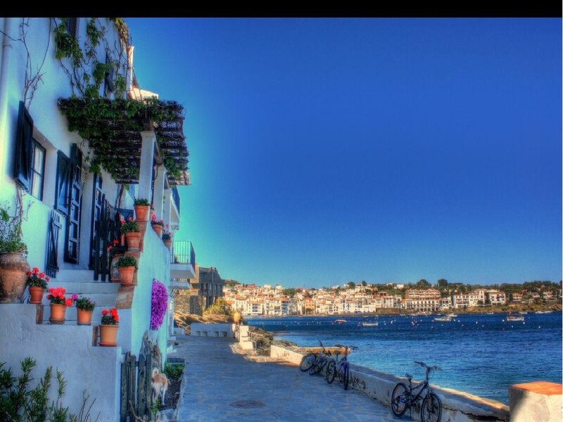 Coastal village with bicycles