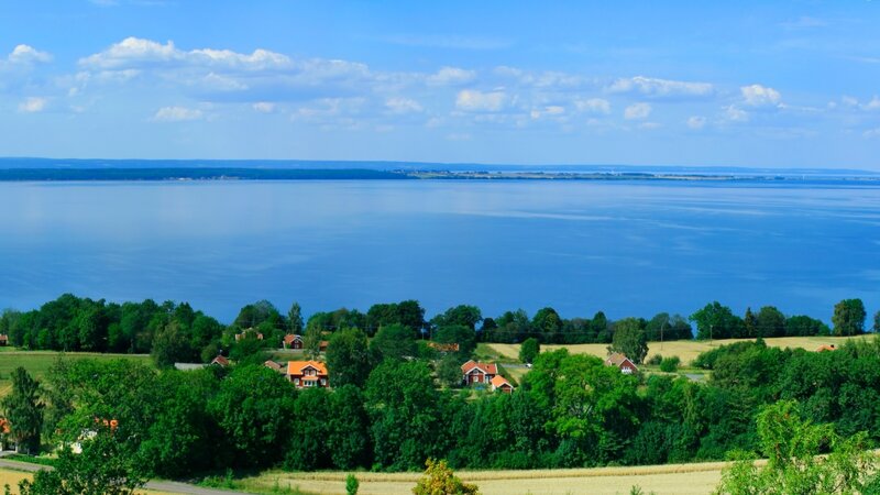 Coastal village with blue sea