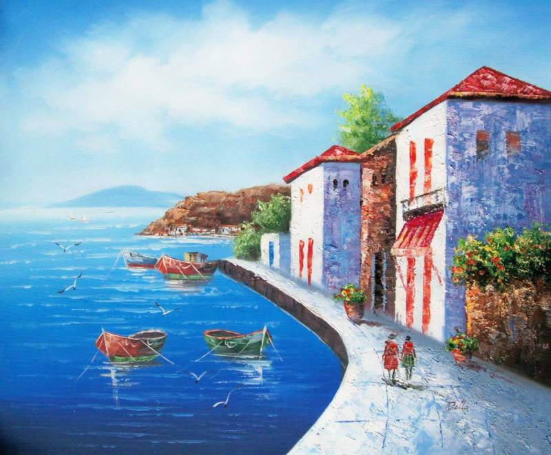 Coastal village with boats