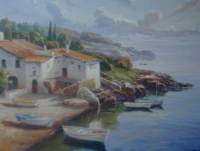 Coastal village with boats