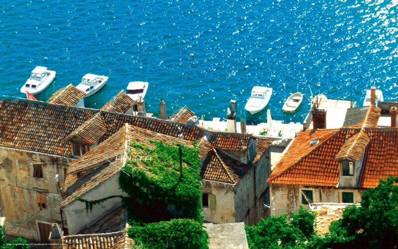 Coastal village with boats