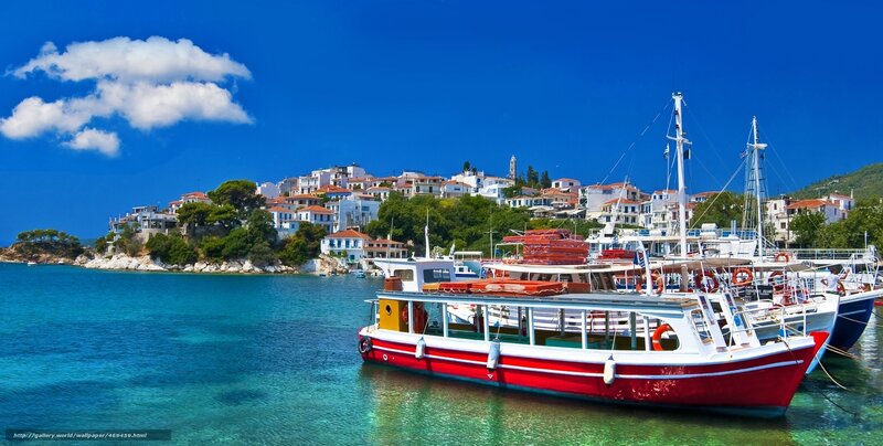 Coastal village with boats
