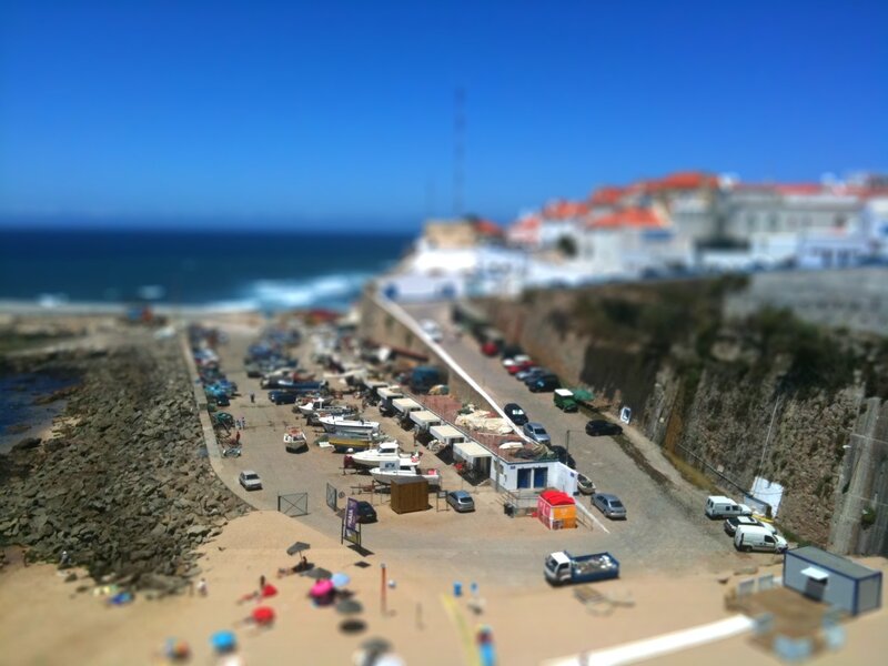 coastal village with boats