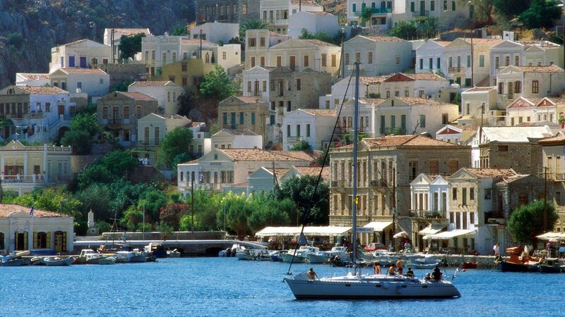 Coastal village with boats