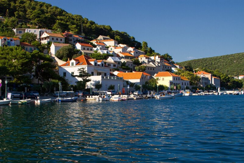 Coastal village with boats