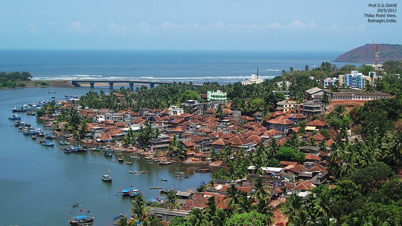 Coastal Village with Boats — Blue