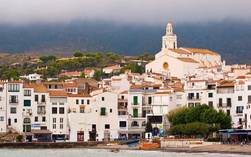 coastal village with church