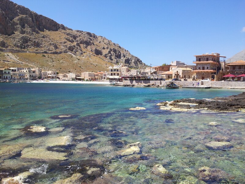 Coastal village with clear water