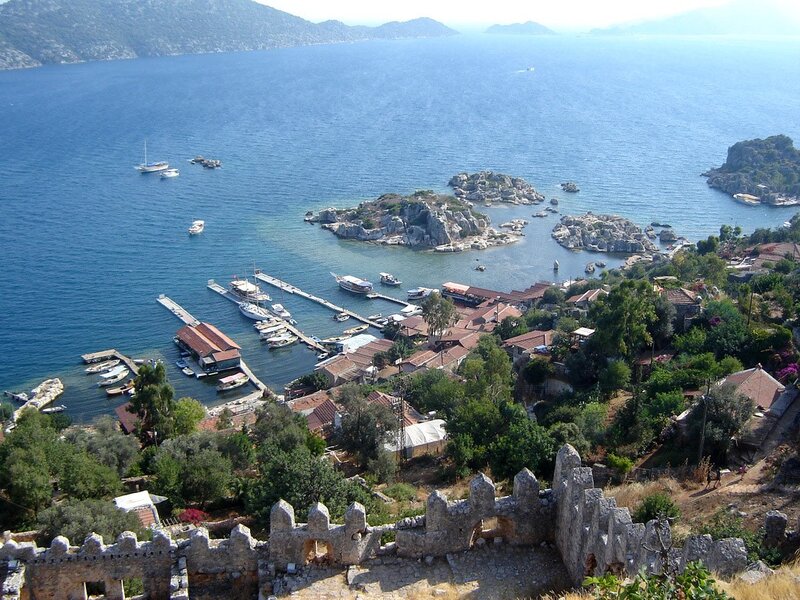 Coastal village with harbor