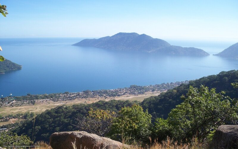 Coastal village with island view