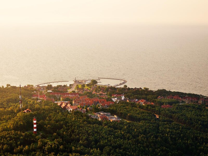 Coastal Village with Lighthouse — Green