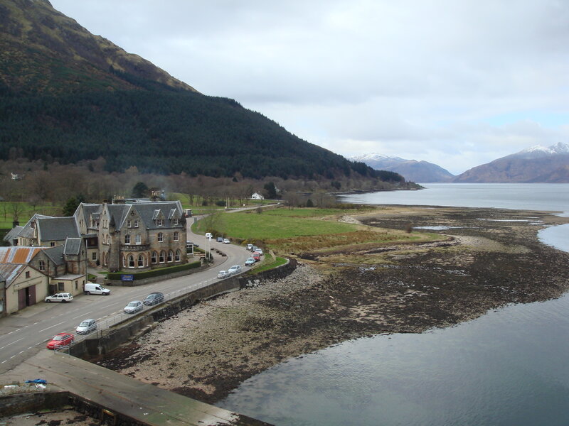 coastal village with mountains