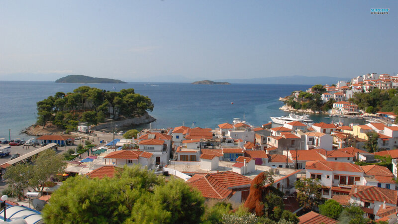 Coastal Village with Red Roofs — Blue