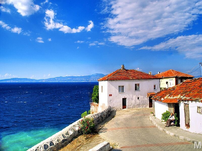 Coastal village with red-tiled roofs