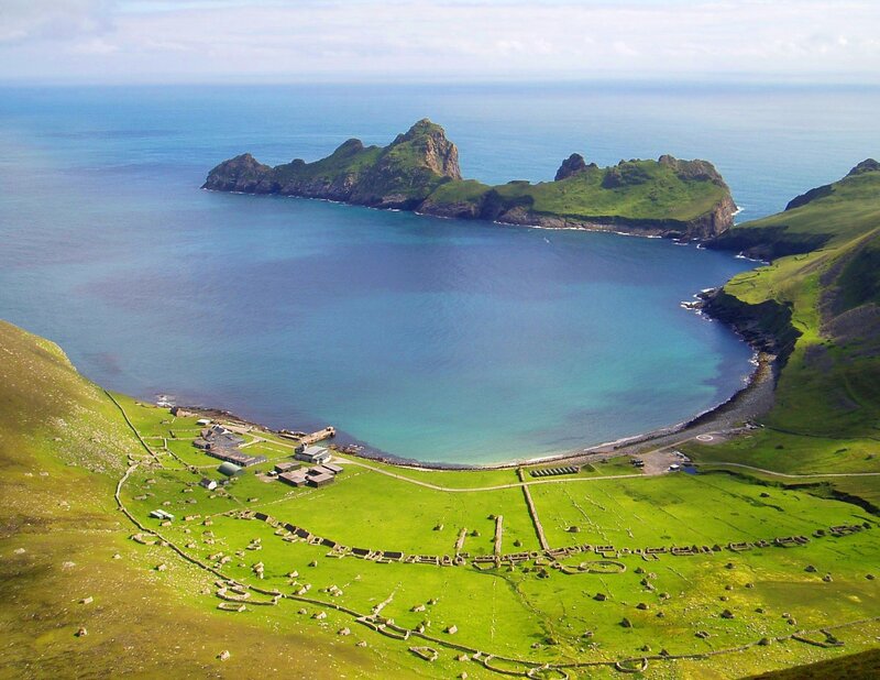 coastal village with sea stacks