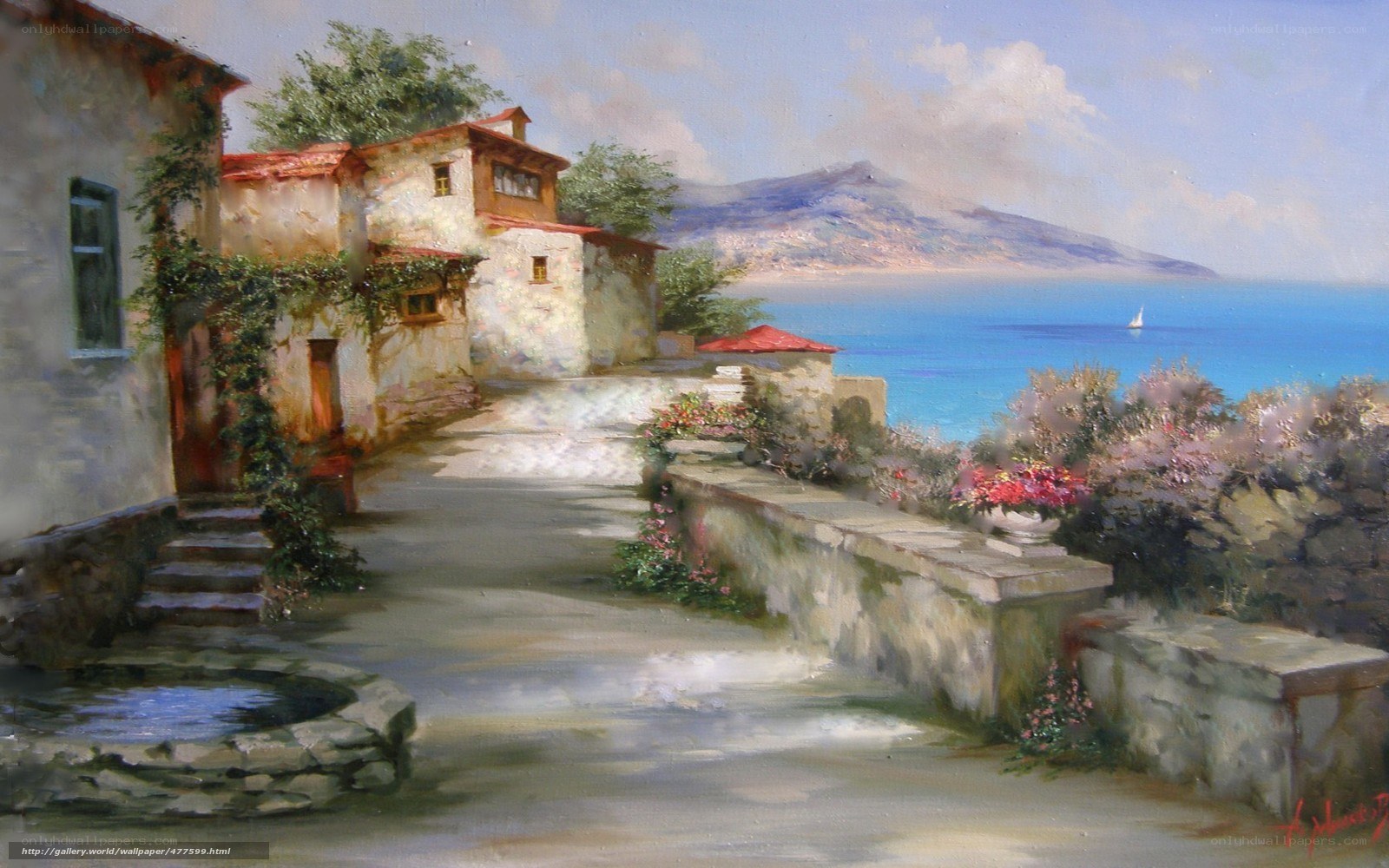 Coastal village with sea view