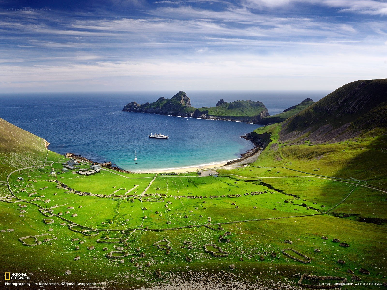 coastal village with ship