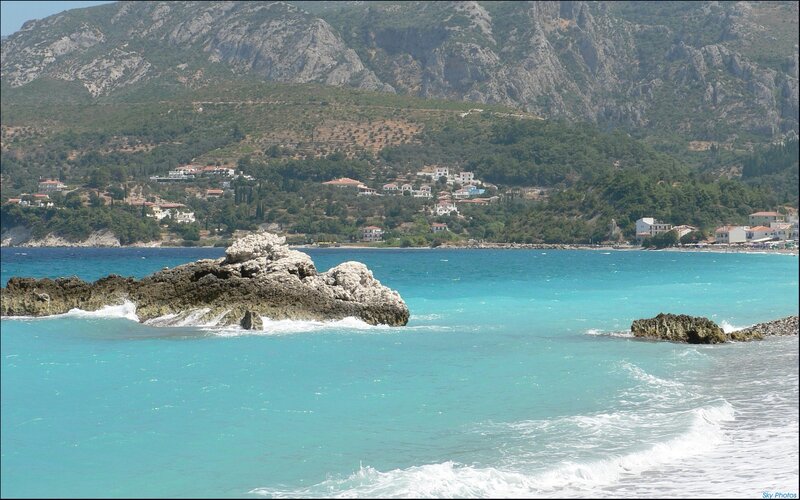 coastal village with turquoise water