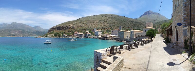 Coastal village with turquoise water
