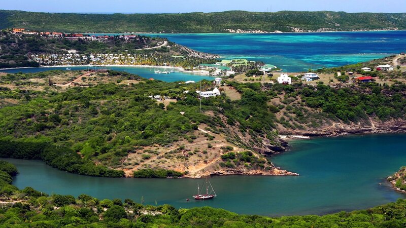 coastal village with turquoise waters