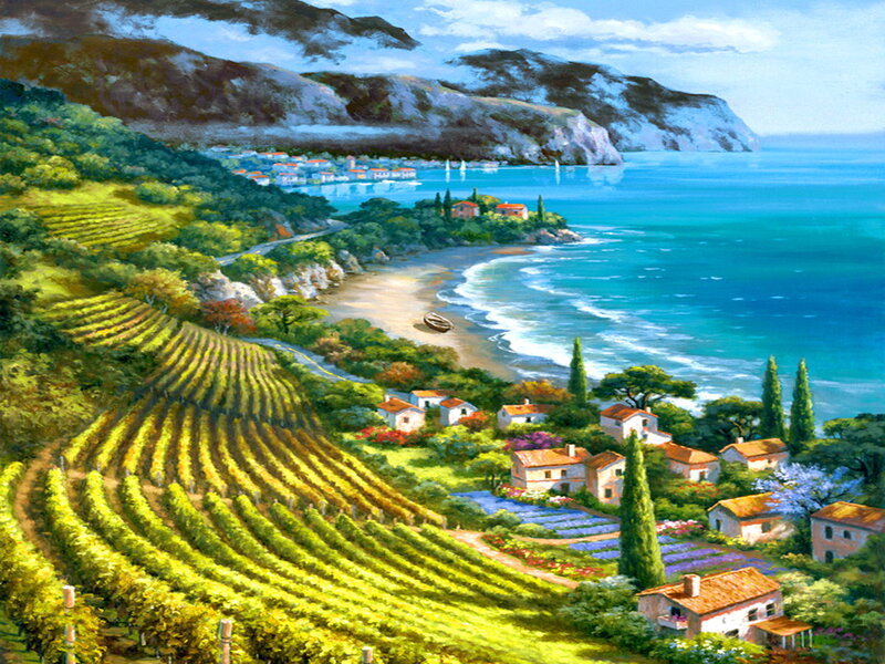 Coastal Village with Vineyards