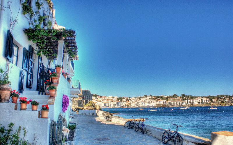 Coastal village with white buildings