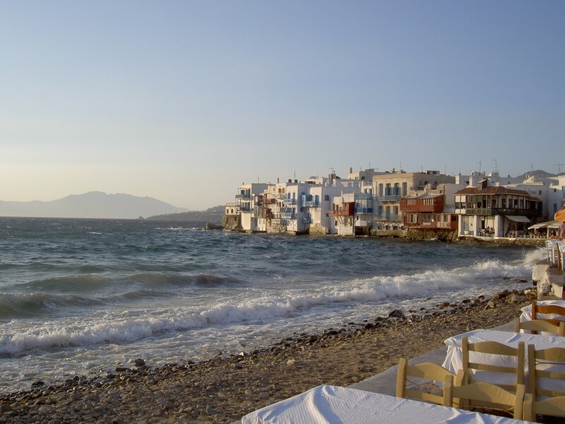 Coastal village with white buildings