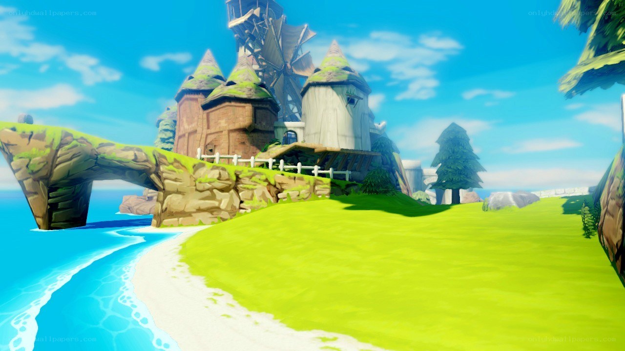 coastal village with windmill